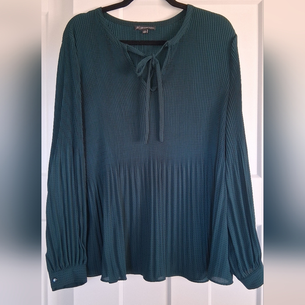 XL Teal Adrianna Papell Micropleat Blouse